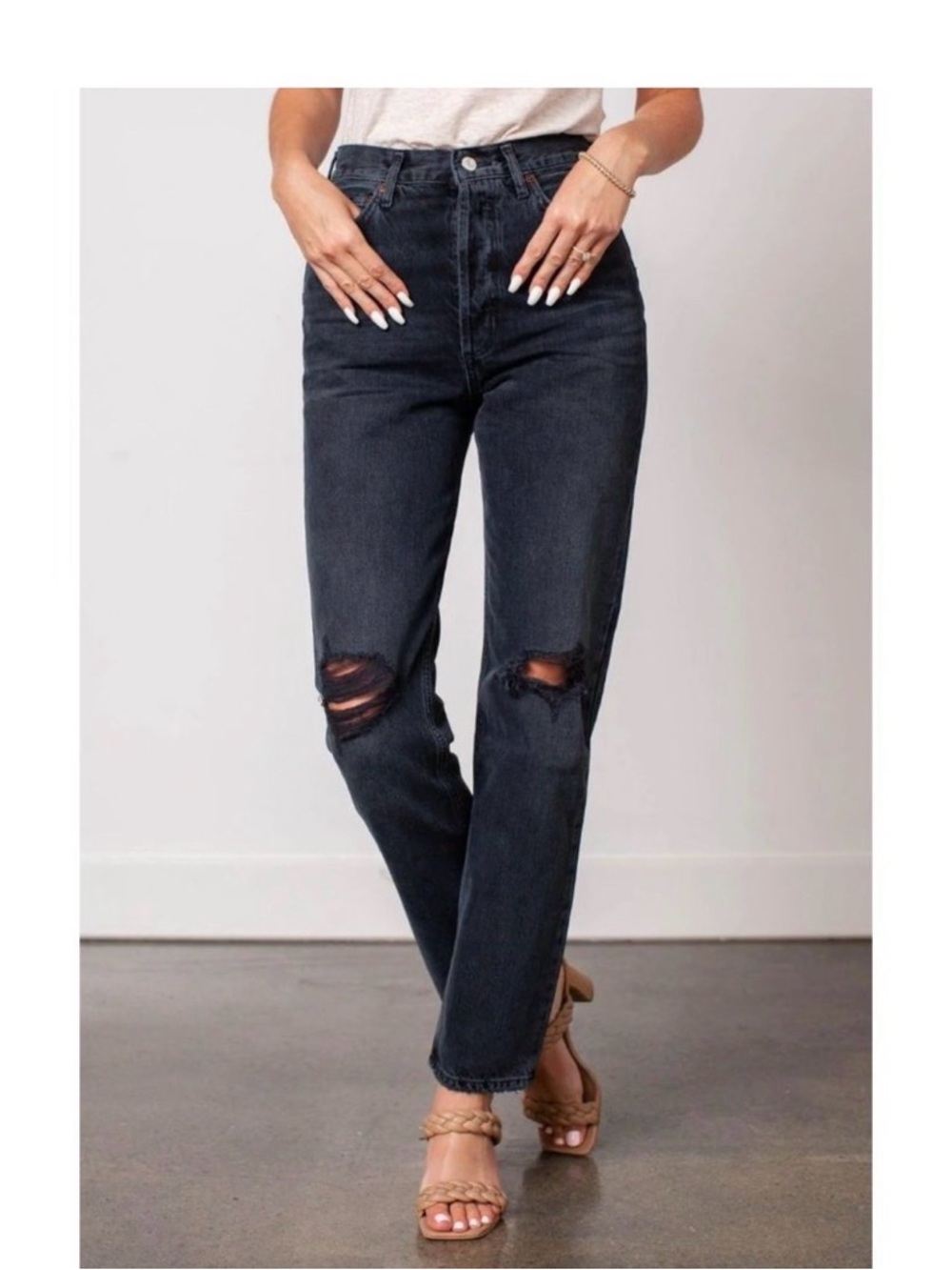 AGOLDE 90s pinch waist distressed jeans 25 black